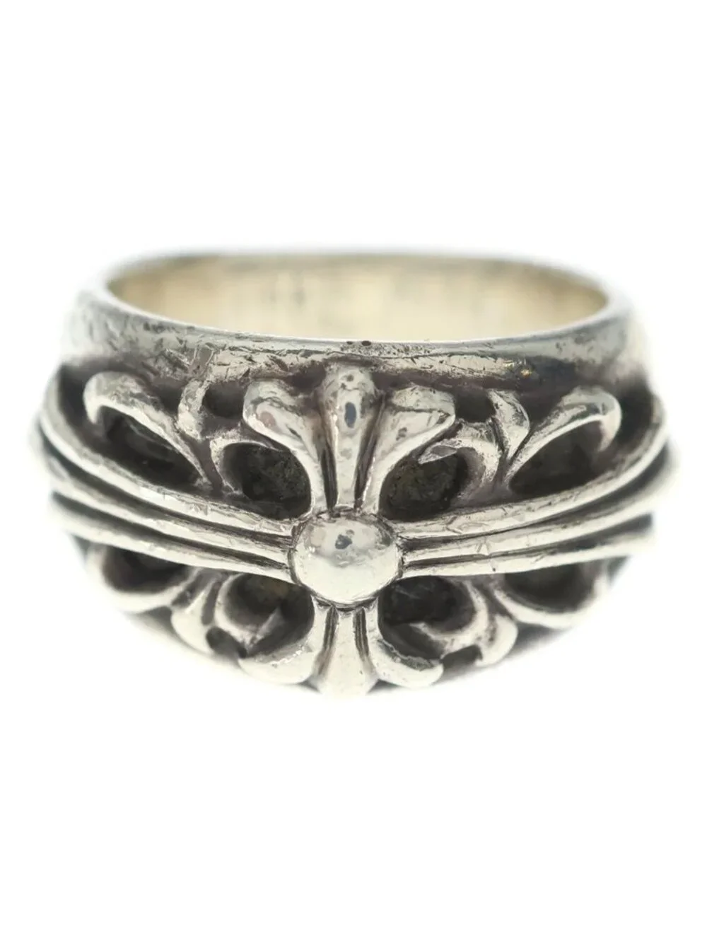 Chrome Hearts Flrl Crs Floral Cross Ring Silver